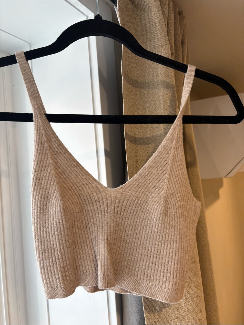 Garage Beige Ribbed V-Neck Knit Crop Tank